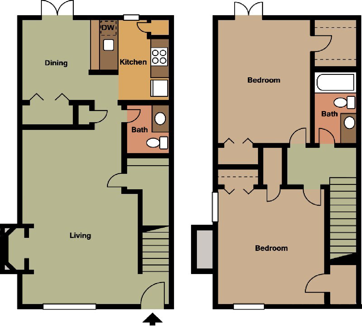 2 bedroom 1.5 bathroom floor plan A at The Halsten at Vinings Mountain Apartments, Atlanta, GA